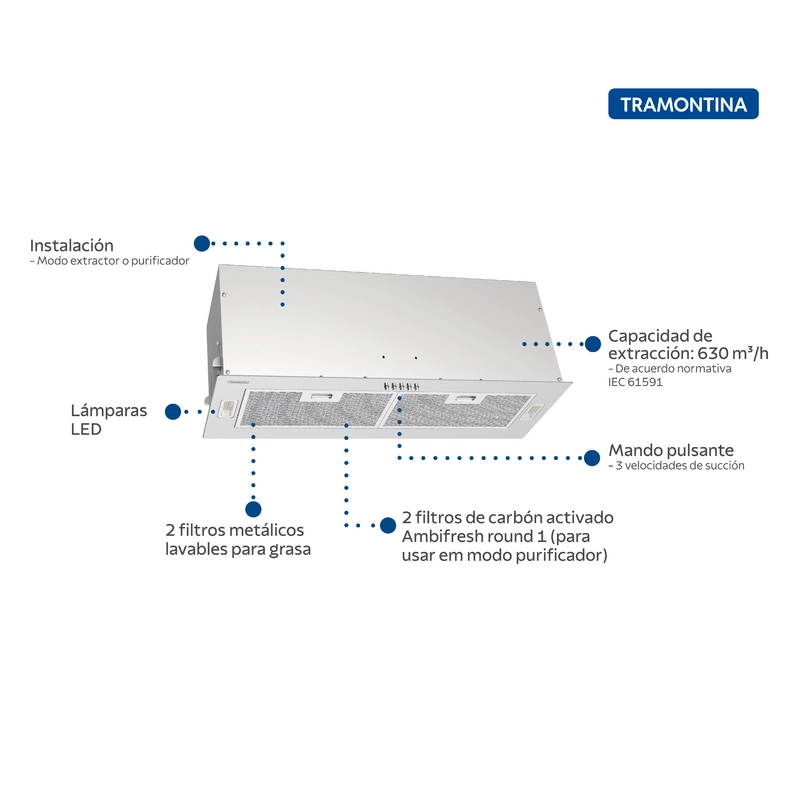 Coifa de Embutir Tramontina Incasso Retangular em Aço Inox 75 cm 127 V