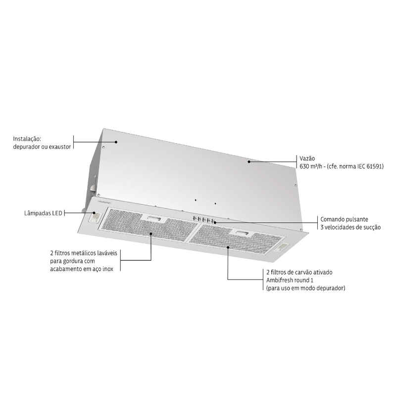 Coifa de Embutir Tramontina Incasso Retangular em Aço Inox 75 cm 127 V