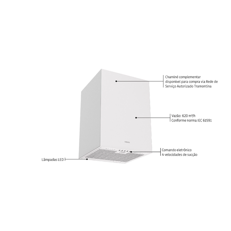 Coifa de Ilha Tramontina Square Isla 40 Silent em Aço Inox com Acabamento Acetinado e Revestimento Acústico 220V