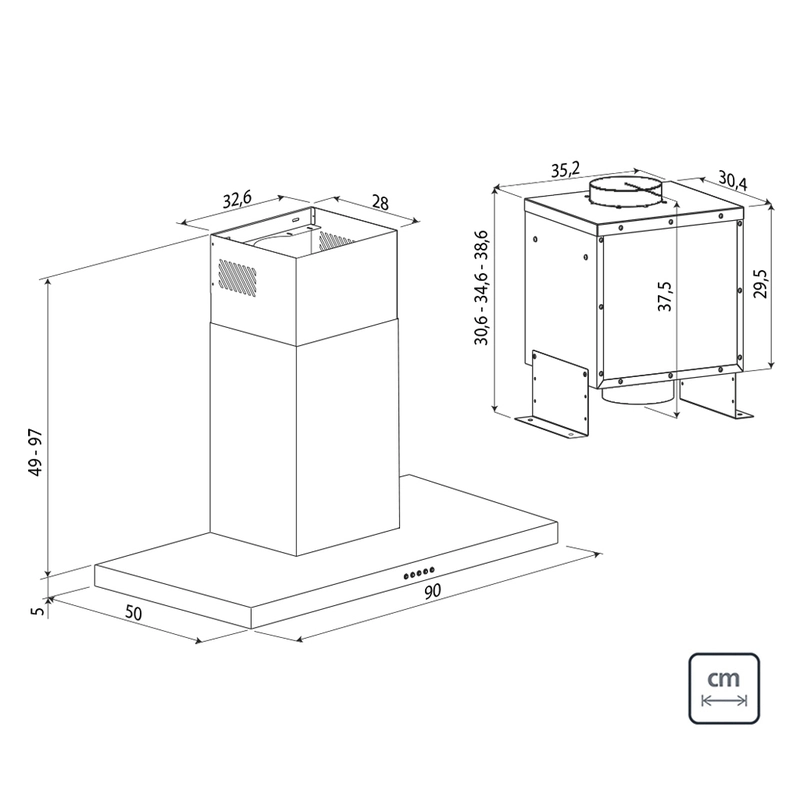Coifa de parede Tramontina Dritta Wall 90 Split em Aço Inox 90 cm 220 V