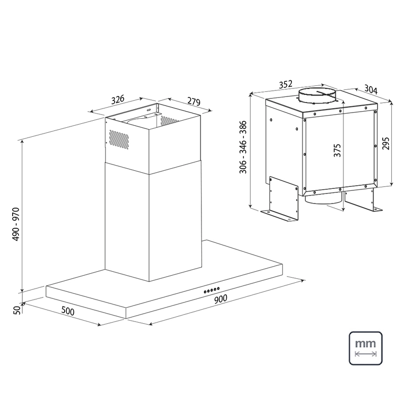 Coifa de parede Tramontina Dritta Wall 90 Split em Aço Inox 90 cm 220 V