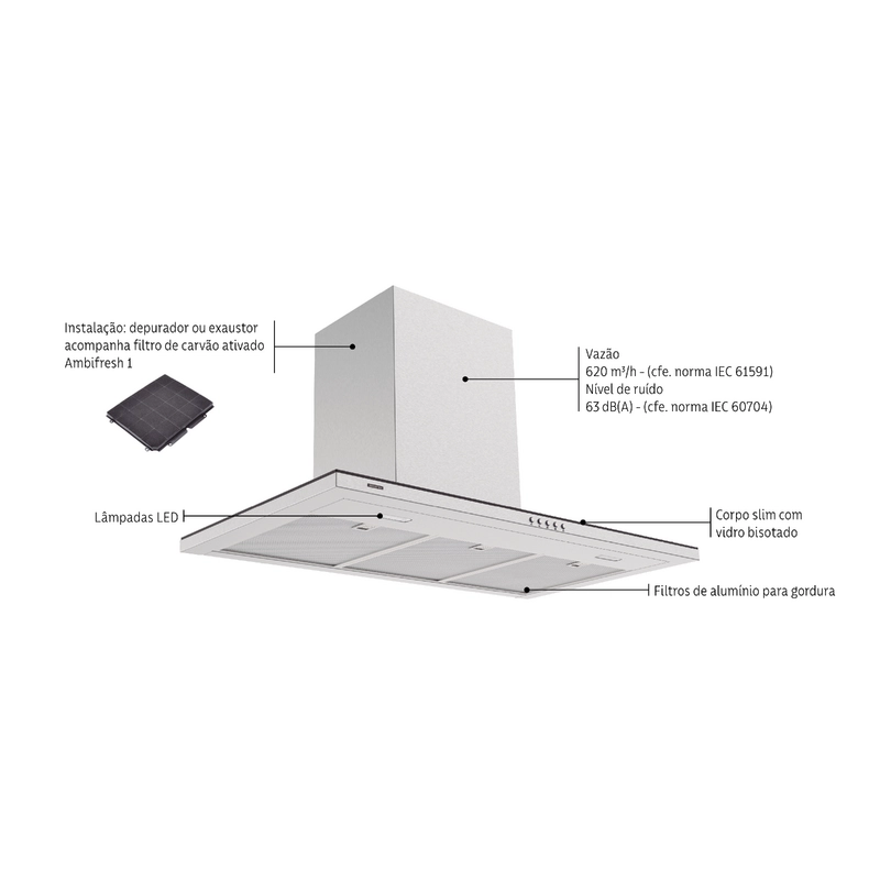 Coifa de Parede Tramontina Slim Wall 90 em Aço Inox com Acabamento Acetinado 90 cm 220 V