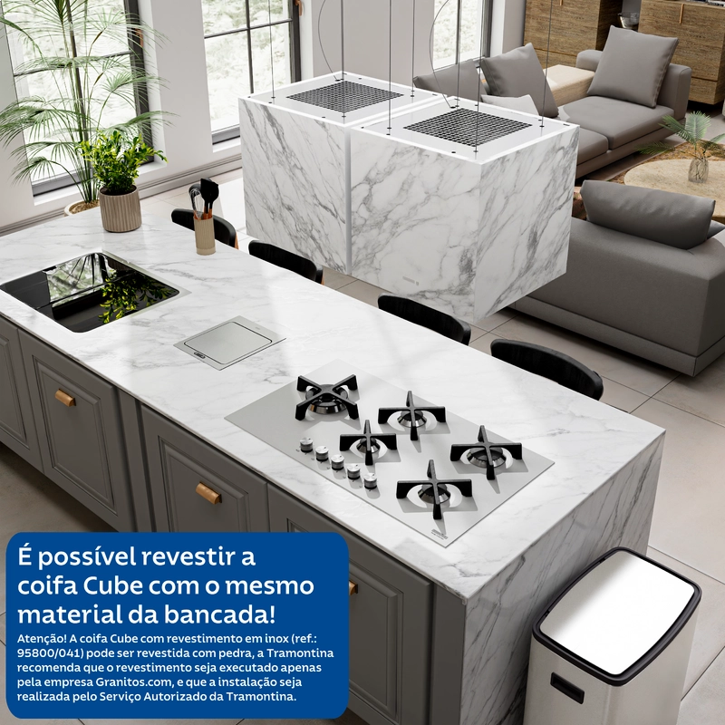 Coifa Tramontina Cube Isla 40 Silent T smart 220 V em Aço Inox com Acabamento Acetinado