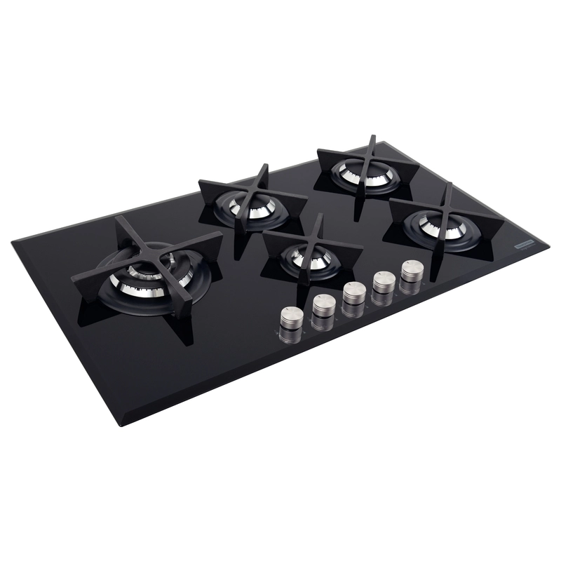 Cooktop a Gás Tramontina Design Collection Penta Glass Flat em Vidro Temperado e Trempes em Ferro Fundido com Acendimento Automático 5 Queimadores