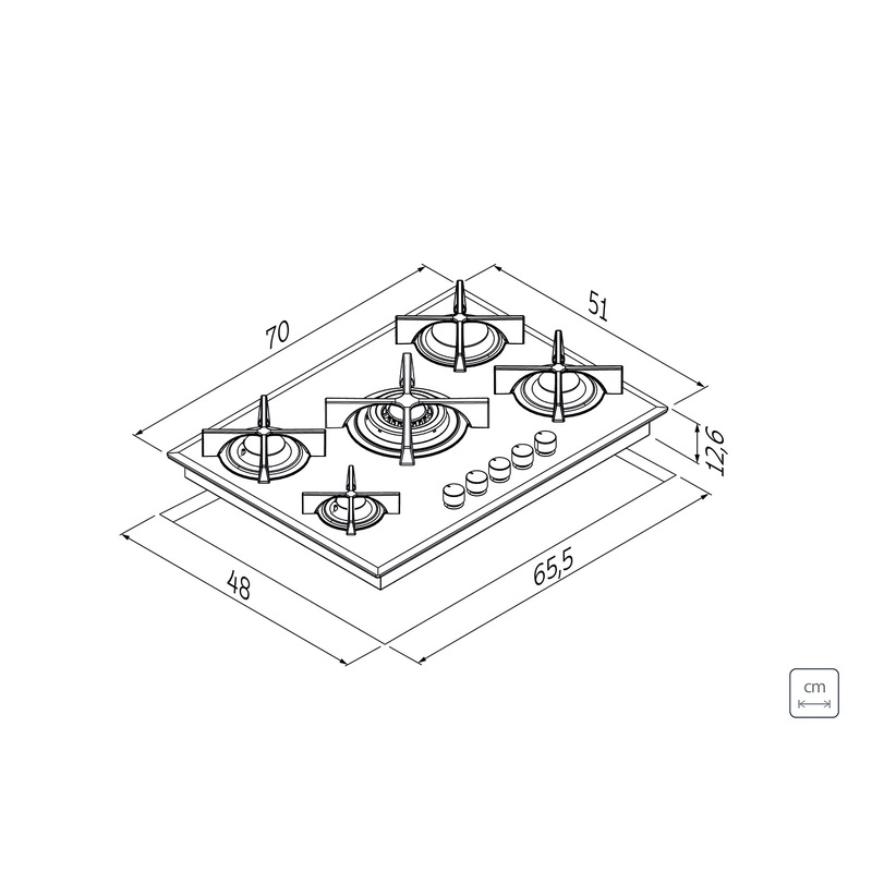 Cooktop a Gás Tramontina Design Collection Penta Glass Flat em Vidro Temperado e Trempes em Ferro Fundido com Acendimento Automático 5 Queimadores