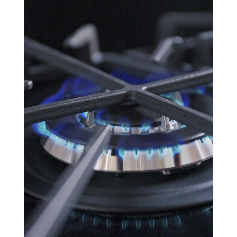 Cooktop a Gás Tramontina Design Collection Penta Glass Full 5 GG B 90 em Vidro Temperado e Trempes em Ferro Fundido