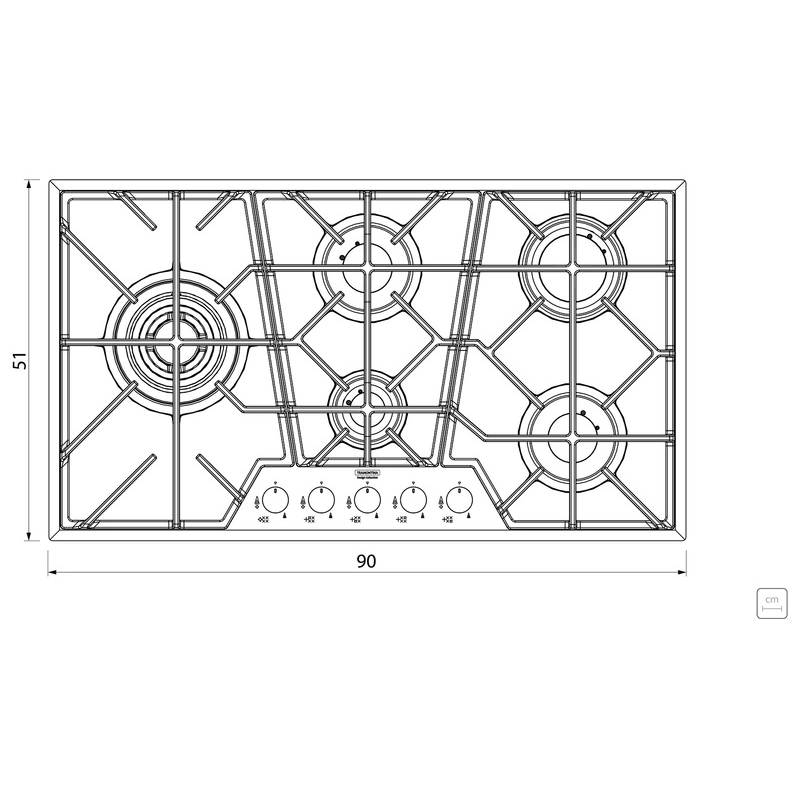 Cooktop a Gás Tramontina Design Collection Penta Glass Full 5 GG W 90 em Vidro Temperado e Trempes em Ferro Fundido