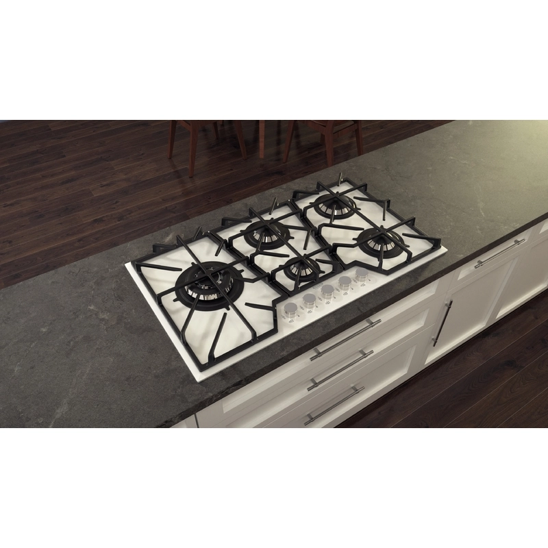 Cooktop a Gás Tramontina Design Collection Penta Glass Full 5 GG W 90 em Vidro Temperado e Trempes em Ferro Fundido