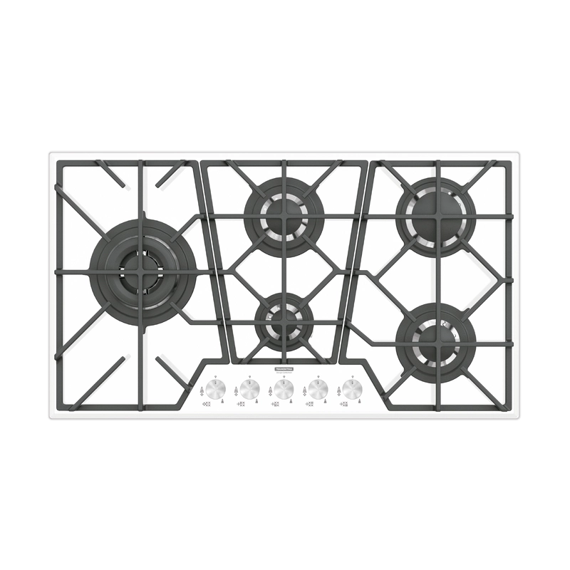 Cooktop a Gás Tramontina Design Collection Penta Glass Full 5 GG W 90 em Vidro Temperado e Trempes em Ferro Fundido