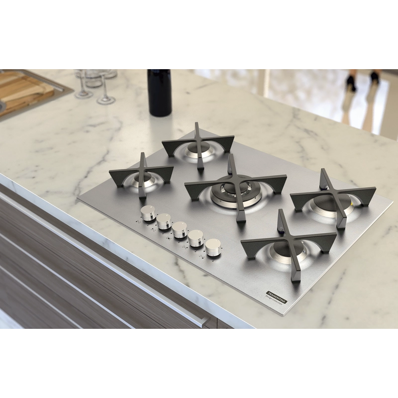 Cooktop a Gás Tramontina Design Collection Penta Inox Flat 5 GX 70 em Aço Inox e Trempes em Ferro Fundido com Acendimento Automático e 5 Queimadores