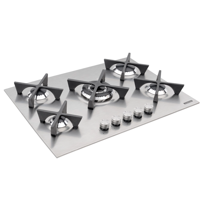 Cooktop a Gás Tramontina Design Collection Penta Inox Flat 5 GX 70 em Aço Inox e Trempes em Ferro Fundido com Acendimento Automático e 5 Queimadores