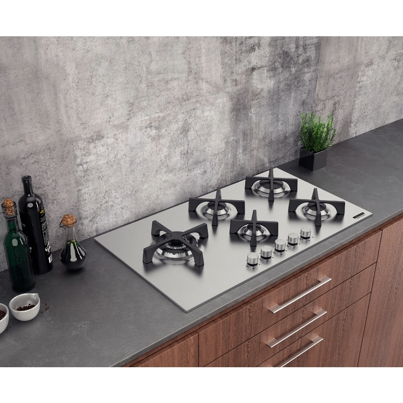 Cooktop a Gás Tramontina Design Collection Penta Inox Flat 5 GX 90 em Aço Inox e Trempes em Ferro Fundido com Acendimento Automático e 5 Queimadores