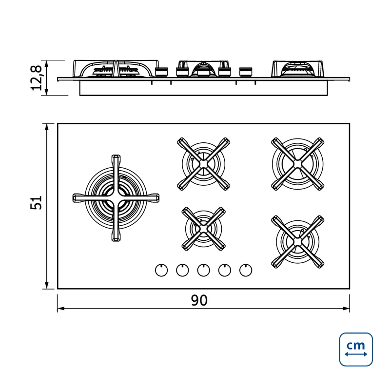 Cooktop a Gás Tramontina Design Collection Penta Inox Flat 5 GX 90 em Aço Inox e Trempes em Ferro Fundido com Acendimento Automático e 5 Queimadores