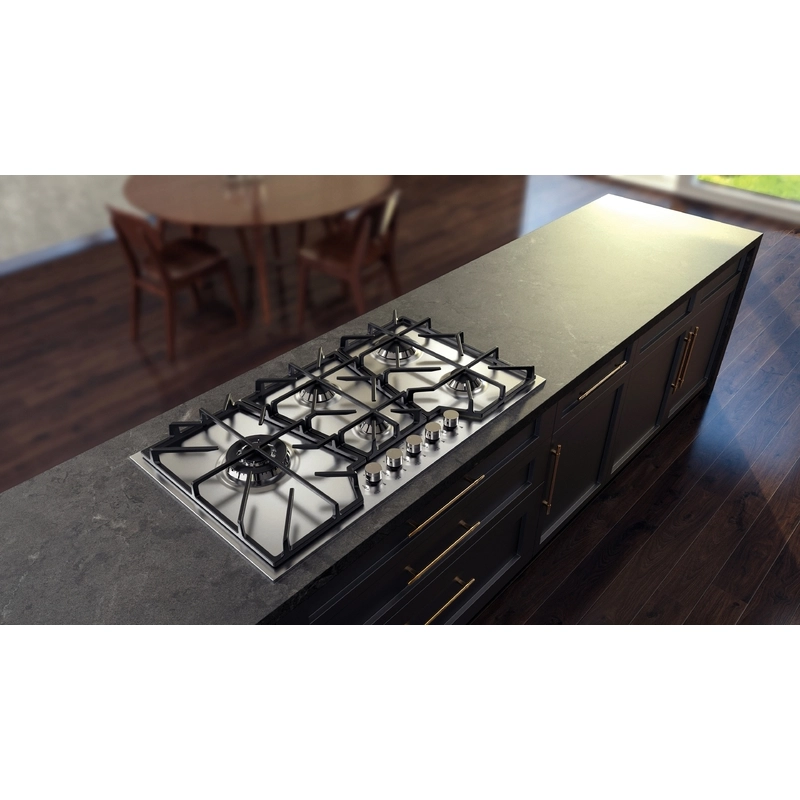 Cooktop a Gás Tramontina Design Collection Penta Inox Full 5 GX 90 em Aço Inox e Trempes em Ferro Fundido