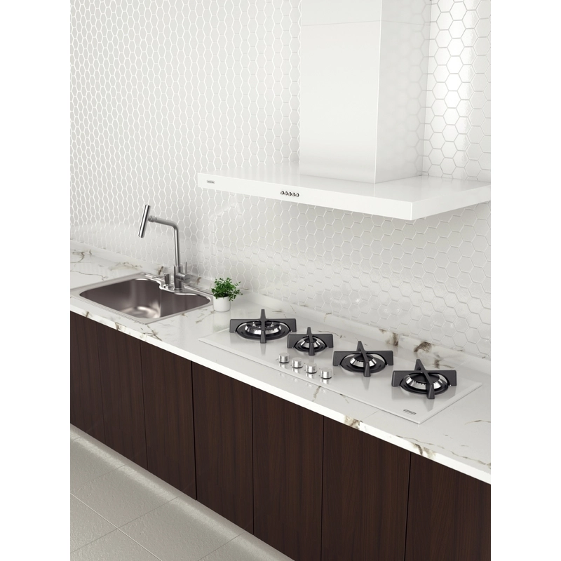Cooktop a Gás Tramontina Design Collection Slim Glass Flat 4GG W 100 Branco com Trempes em Ferro Fundido e Acendimento Automático