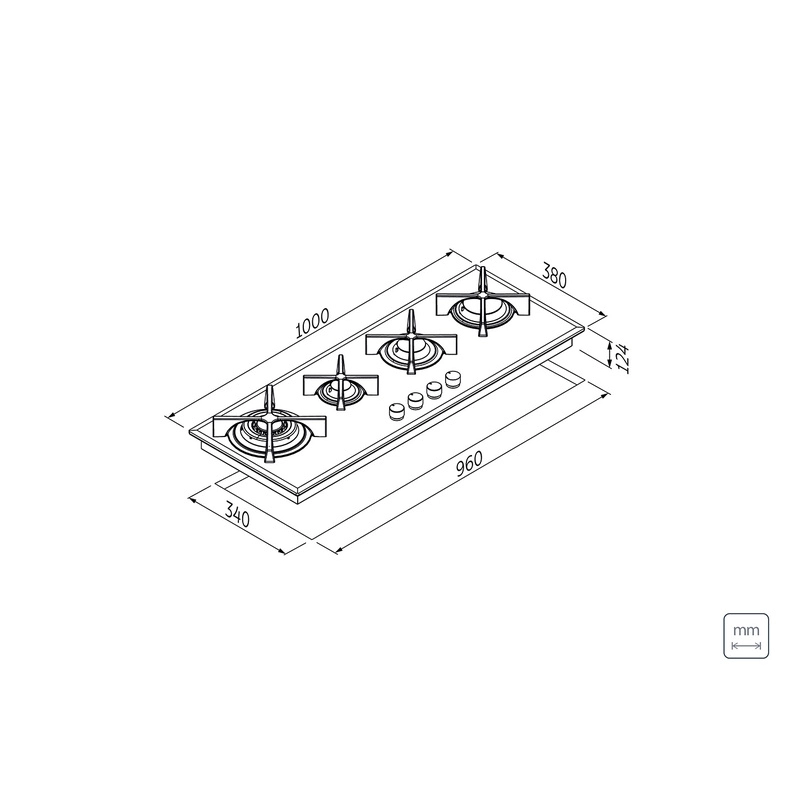 Cooktop a Gás Tramontina Design Collection Slim Glass Flat em Vidro Temperado e Trempes em Ferro Fundido com Acendimento Automático 4 Queimadores