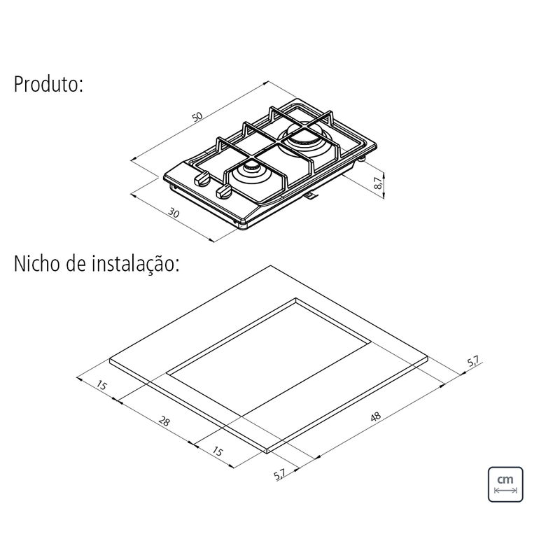Cooktop a Gás Tramontina Dominó em Aço Inox e Trempes em Ferro Fundido com Acendimento Superautomático 2 Queimadores