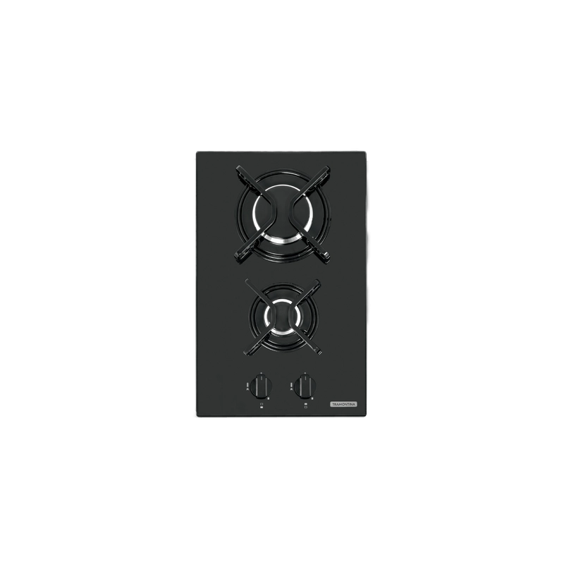 Cooktop a Gás Tramontina Dominó em Vidro Temperado Preto com Trempes em Aço Carbono e Acendimento superautomático 2 Queimadores