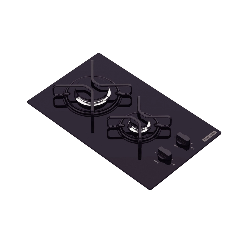 Cooktop a Gás Tramontina Dominó em Vidro Temperado Preto com Trempes em Aço Carbono e Acendimento superautomático 2 Queimadores