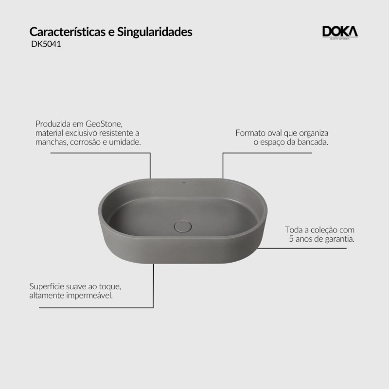 Cuba de Apoio Oval GeoStone - Dark Concrete