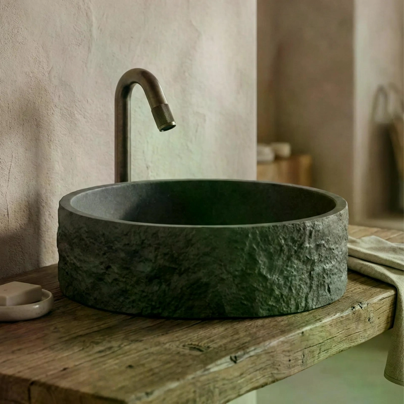 Cuba de Apoio Redonda Rock GeoStone - Moss Grey Terrazzo