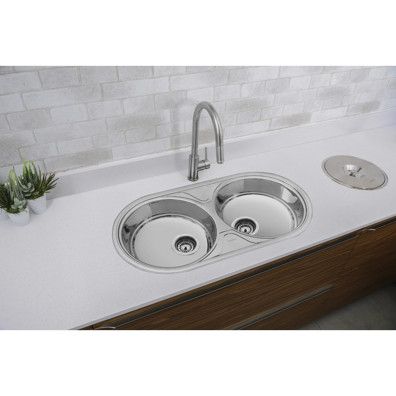 Cuba de embutir/sobrepor Tramontina Luna Duo 2C 36 BS em Aço Inox Escovado 84x44 cm
