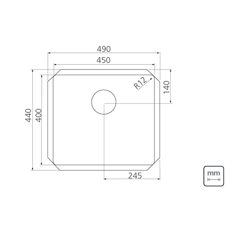 Cuba de embutir Tramontina Design Collection Quadrum Undermount em Aço Inox com Acabamento Acetinado 45 U 49x44cm