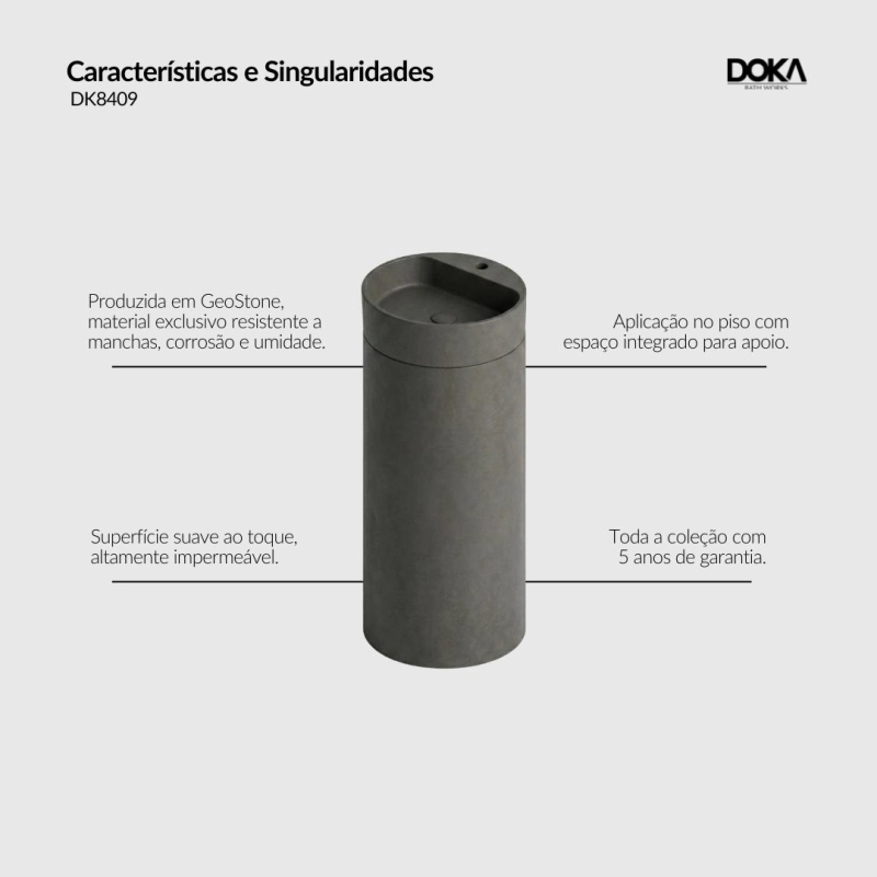 Cuba de Piso Redonda com Mesa GeoStone - Dark Concrete