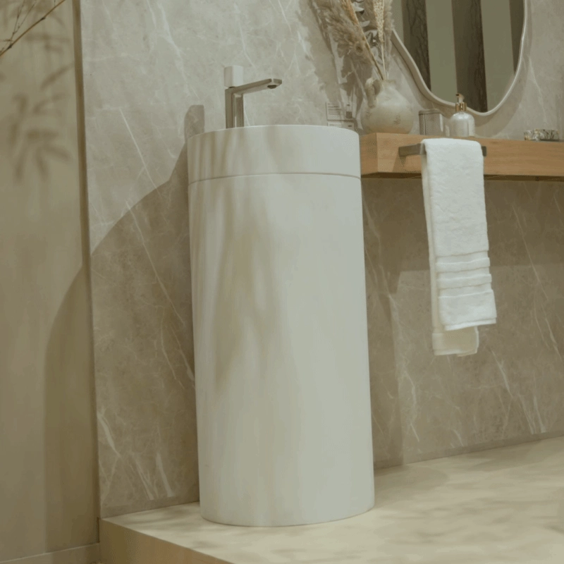 Cuba de Piso Redonda com Mesa GeoStone - White Terrazzo