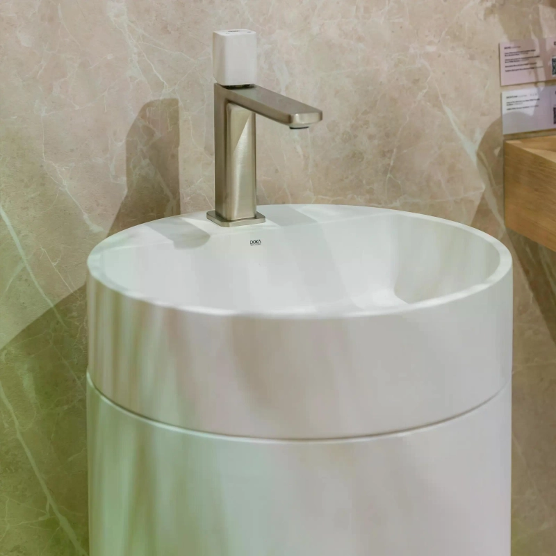 Cuba de Piso Redonda com Mesa GeoStone - White Terrazzo