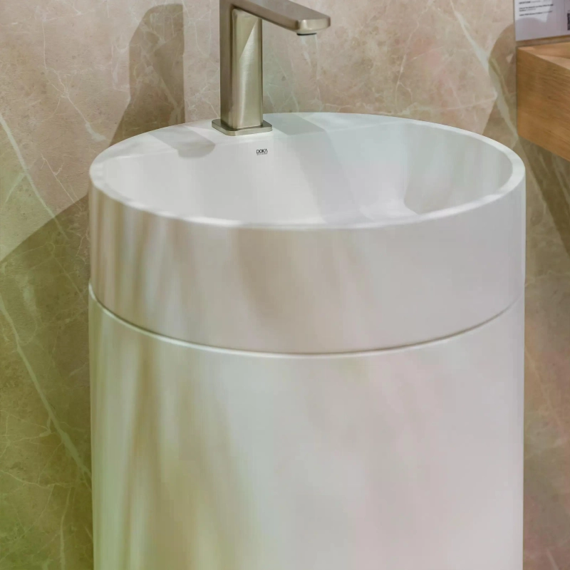 Cuba de Piso Redonda com Mesa GeoStone - White Terrazzo