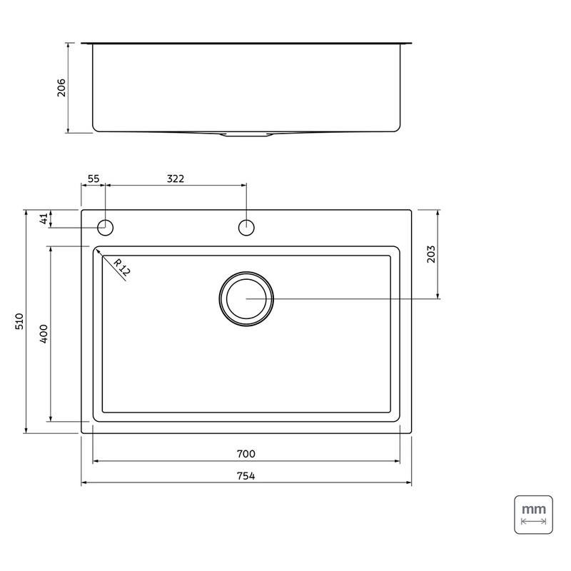 Cuba de Sobrepor Tramontina Design Collection Quadrum Flush 1C 70 em Aço Inox com Acabamento Acetinado