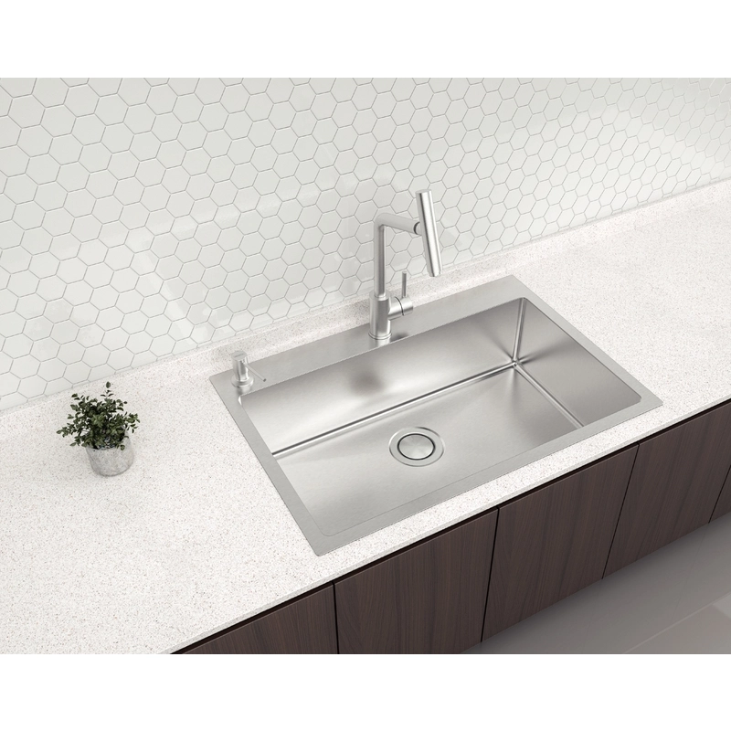 Cuba de Sobrepor Tramontina Design Collection Quadrum Flush 1C 70 em Aço Inox com Acabamento Acetinado