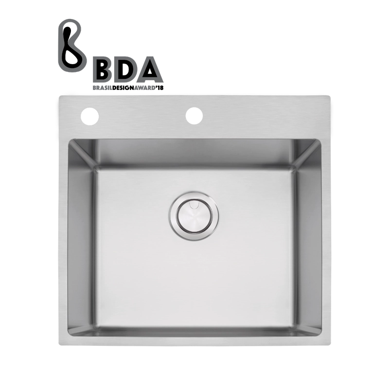 Cuba de Sobrepor Tramontina Design Collection Quadrum Flush em Aço Inox com Acabamento Acetinado 50x40 cm