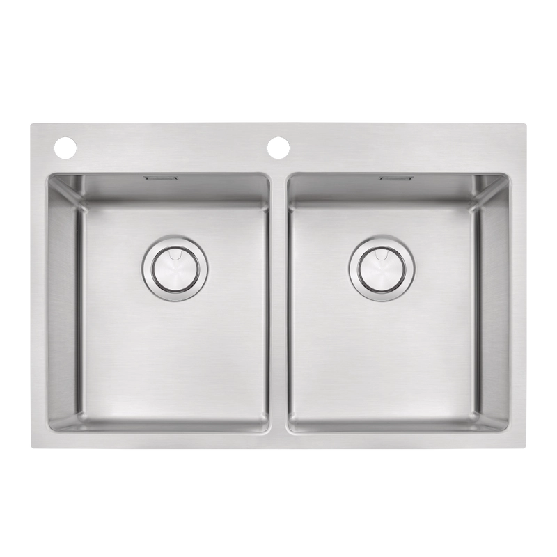 Cuba de Sobrepor Tramontina Design Collection Quadrum Flush em Aço Inox com Acabamento Acetinado 77x51 cm com 2 Cubas