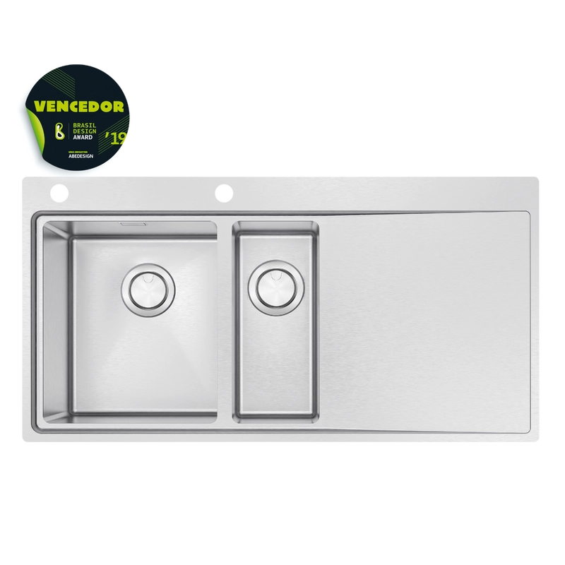Cuba de Sobrepor Tramontina Design Collection Smooth 1.5C 34 EX em Aço Inox com Acabamento Acetinado 100x52 cm com 2 Cubas