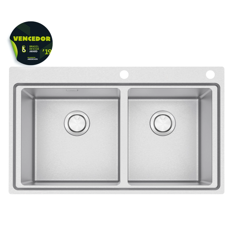Cuba de Sobrepor Tramontina Design Collection Smooth 2C 40 em Aço Inox com Acabamento Acetinado 86x52 cm com 2 Cubas