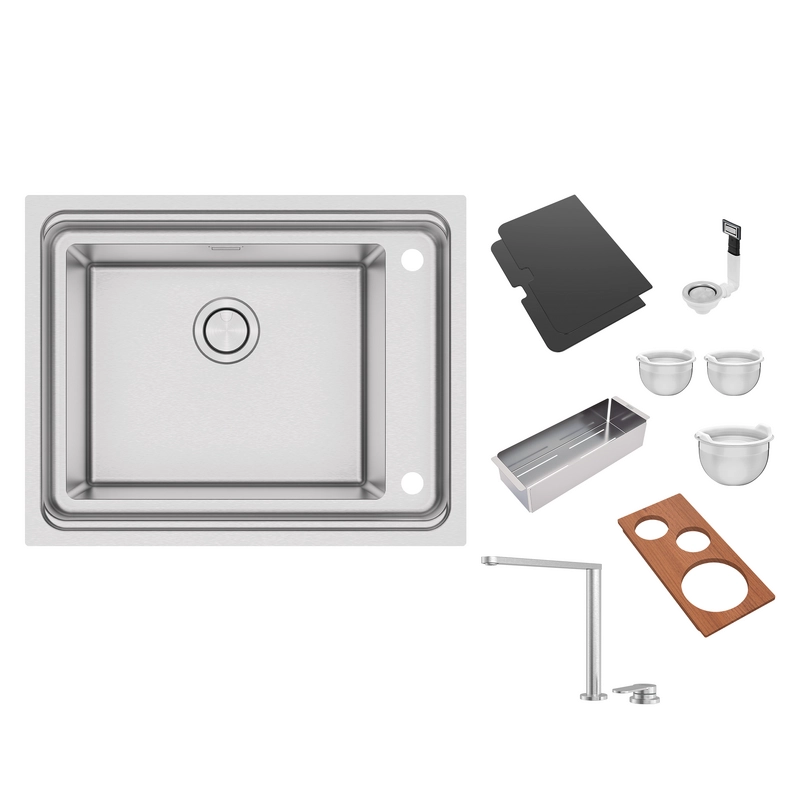 Cuba de Sobrepor Tramontina Design Collection Workstation Quadrum Deep 50 em Aço Inox com acessórios