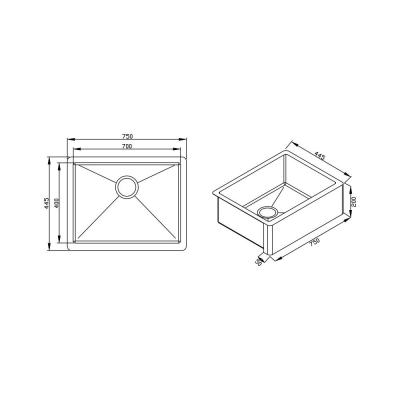 CUBA QUADRATINO FARM SINK STEEL 700
