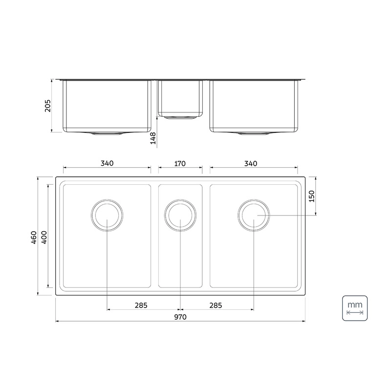 Cuba Tramontina Design Collection Quadrum 2.5 C 34 em Aço Inox com Acabamento Acetinado