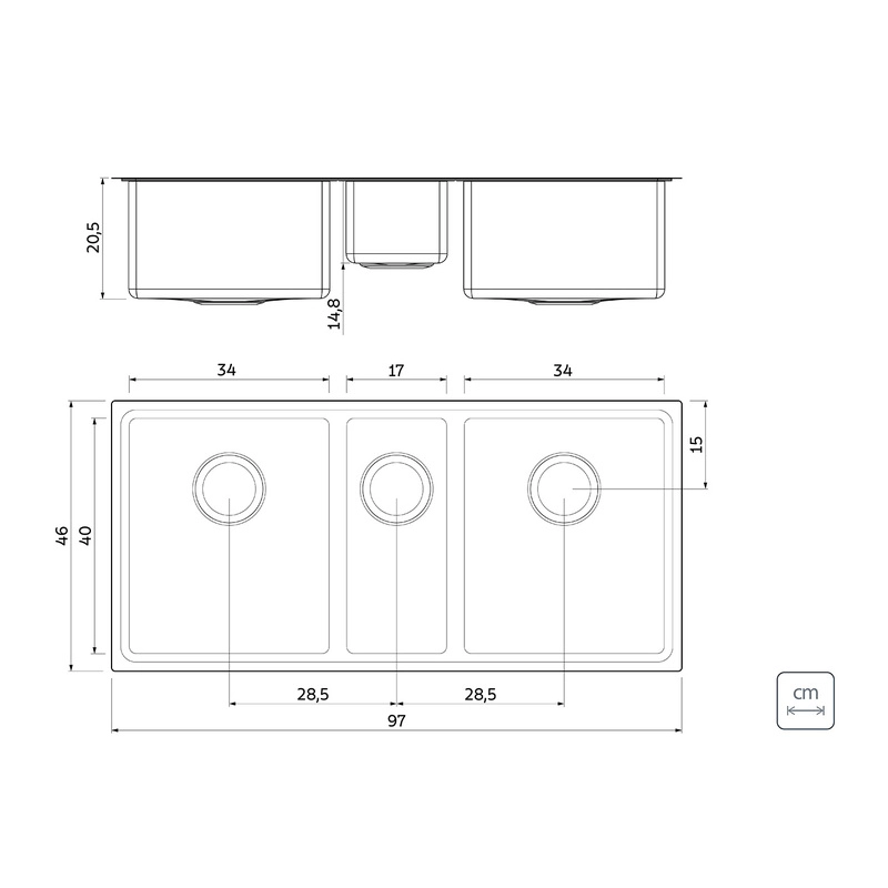 Cuba Tramontina Design Collection Quadrum 2.5 C 34 em Aço Inox com Acabamento Acetinado