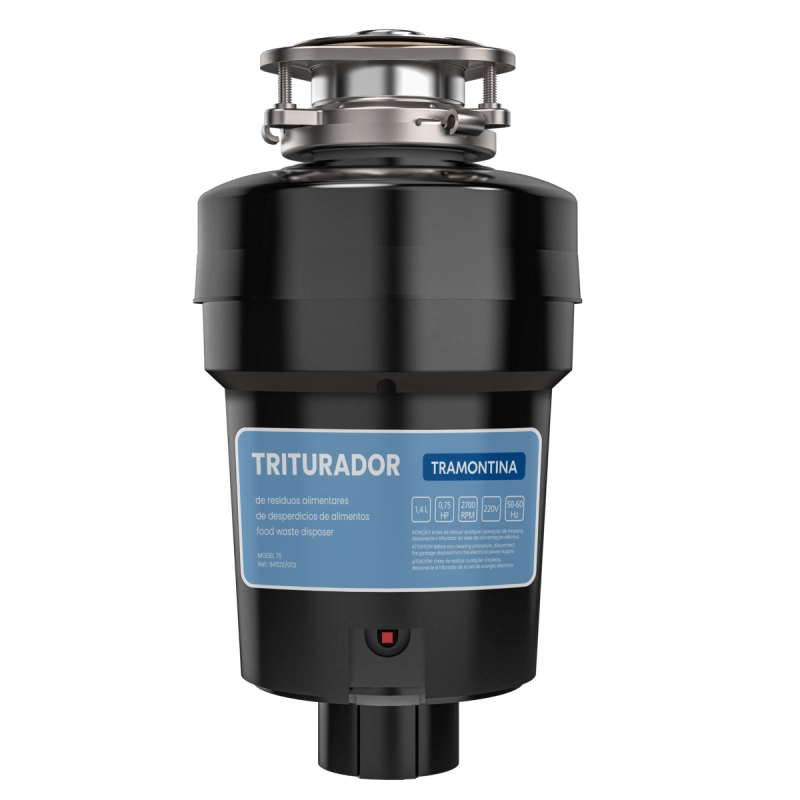 Triturador de Resíduos Alimentares Tramontina para Cubas ou Pias com Furação para Válvula de 4 1/2" com Potência de 0,75 HP 220 V