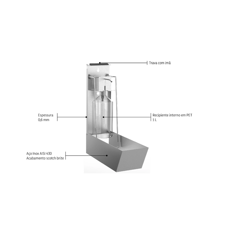 Dispenser de Álcool Gel e Sabão Líquido 1 litro Tramontina em Aço Inox com Acabamento Acetinado