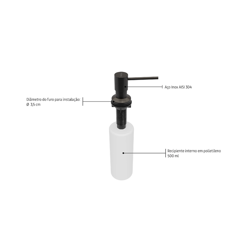 Dosador de Sabão Tramontina em Aço inox Black com Recipiente Plástico 500 ml com Revestimento PVD