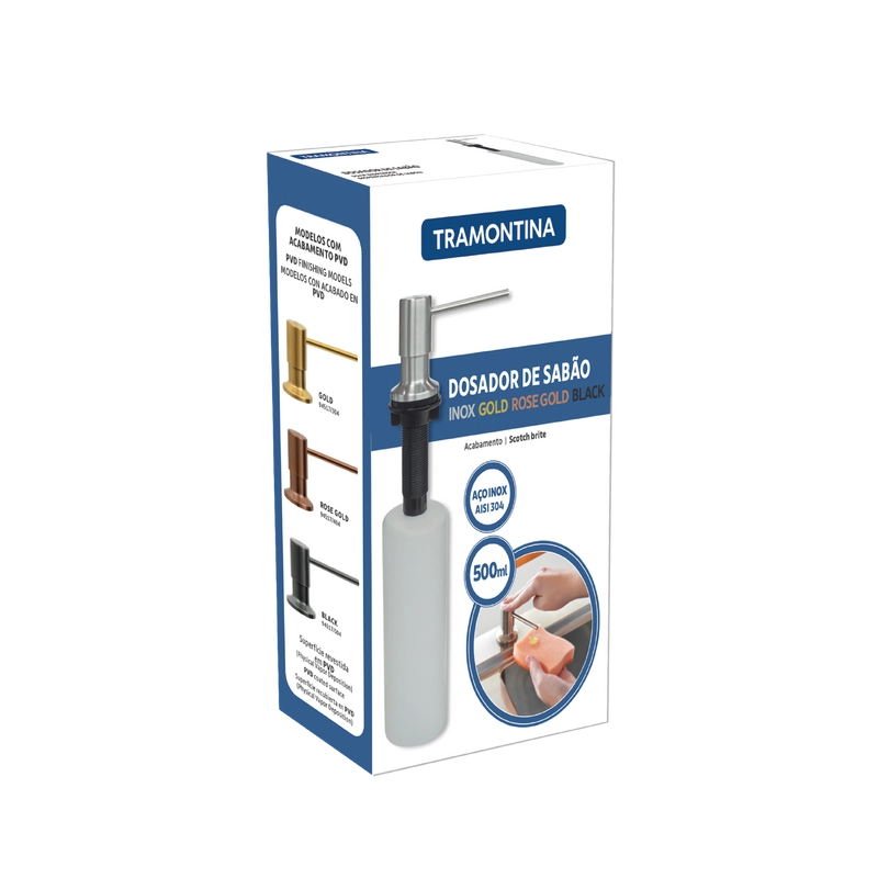 Dosador de Sabão Tramontina em Aço inox Gold com Recipiente Plástico 500 ml com revestimento PVD