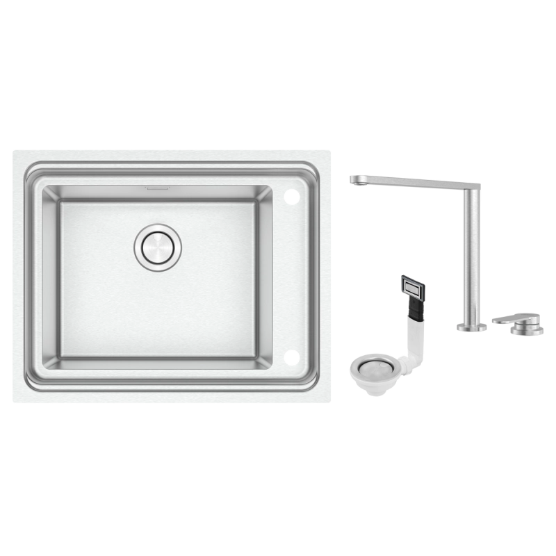 Cuba de Sobrepor Tramontina Design Collection Workstation Quadrum Deep 50 em Aço Inox com Válvula Ø 4 1/2" com escape e Monocomando Hidden