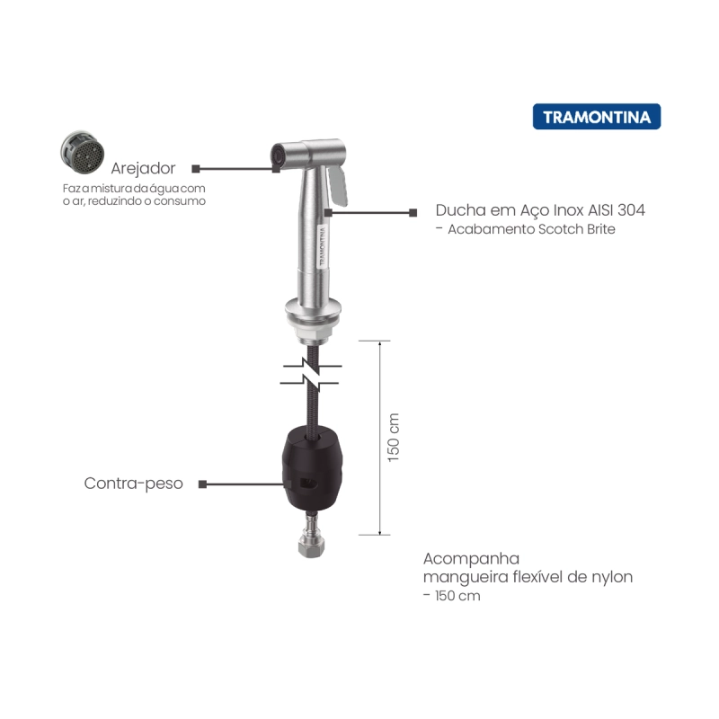 Ducha Manual para Cozinha Tramontina em Aço Inox com Extensor
