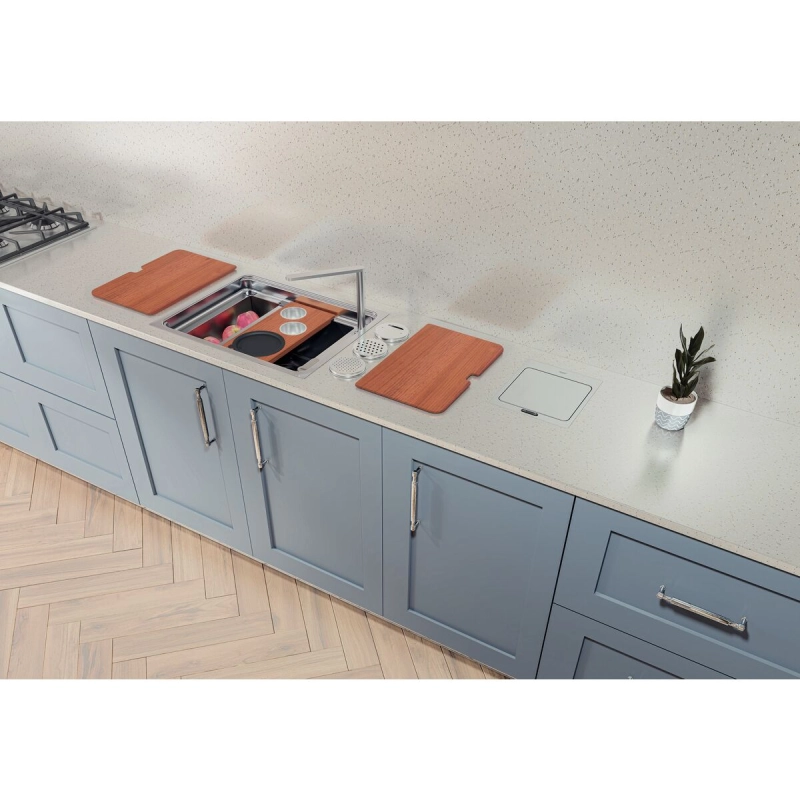 Cuba de Sobrepor Tramontina Design Collection Workstation Quadrum Deep 50 em Aço Inox com acessórios