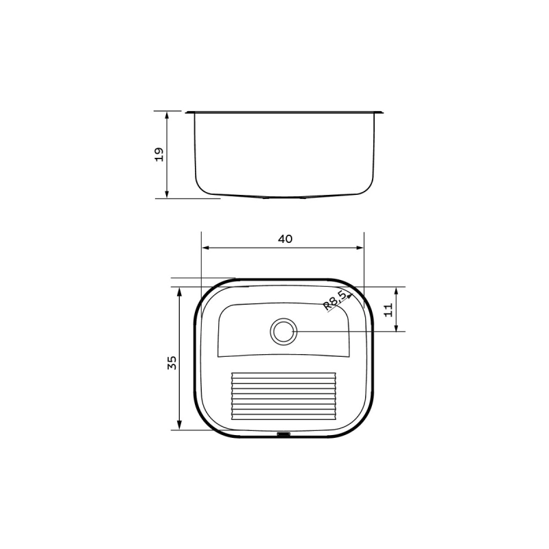 Tanque de Encaixe Tramontina Hera Compact 19 em Aço Inox Escovado 40x35 cm com Tábua de Madeira