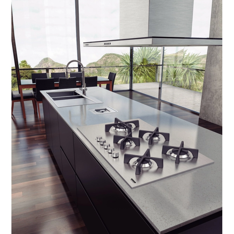 Cooktop a Gás Tramontina Design Collection Penta Inox Flat 5 GX 90 em Aço Inox e Trempes em Ferro Fundido com Acendimento Automático e 5 Queimadores